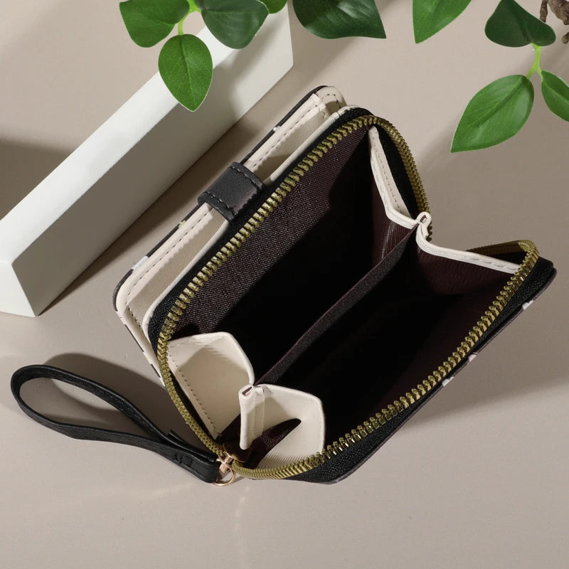 Flower patterned credit card holder for women or men's small card case with zipper hand-held wallet