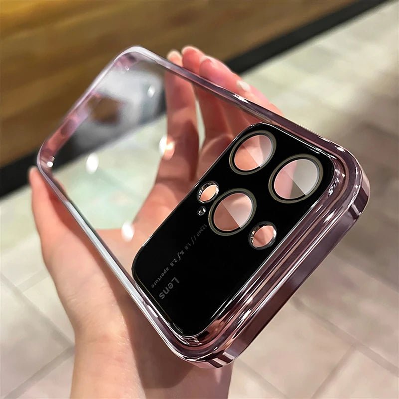 Original Big Window Electroplating Frame Phone Case For iPhone 15 14 13 12 11 Pro Max Plus lens Protector Colorful PC Hard Cover