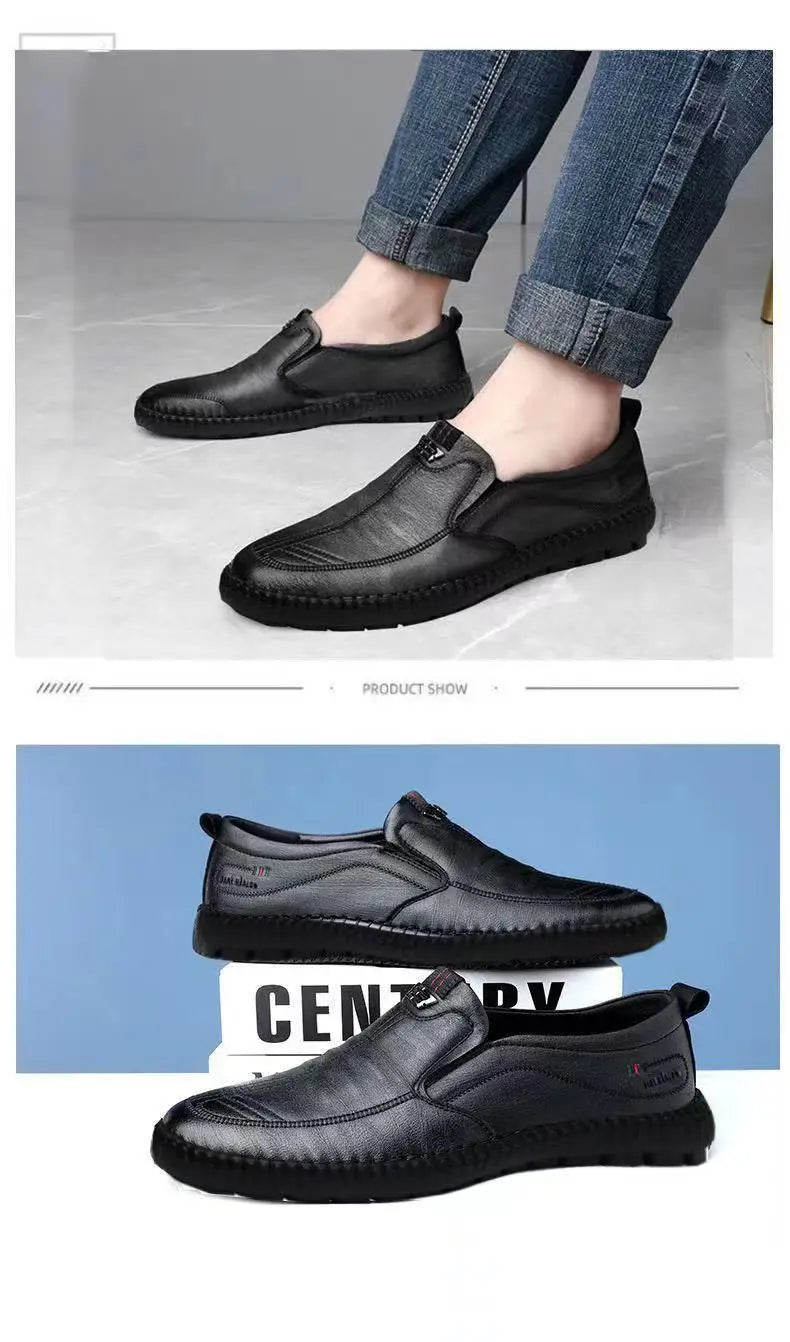 Mens PU Leather Loafers Non Slip Walking Flats Breathable Outdoor Slip on Casual Shoes for Male Work Office Driving Sneakers2