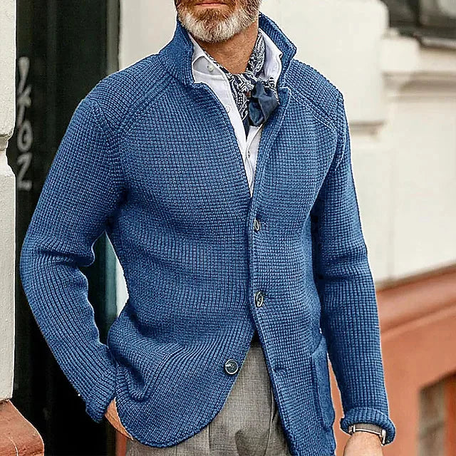Sweaters Cardigan Men Coat Stand Collar Knitted Open Stitch Full Sleeve Splice Single Breasted Sweater Coats Autumn Winter