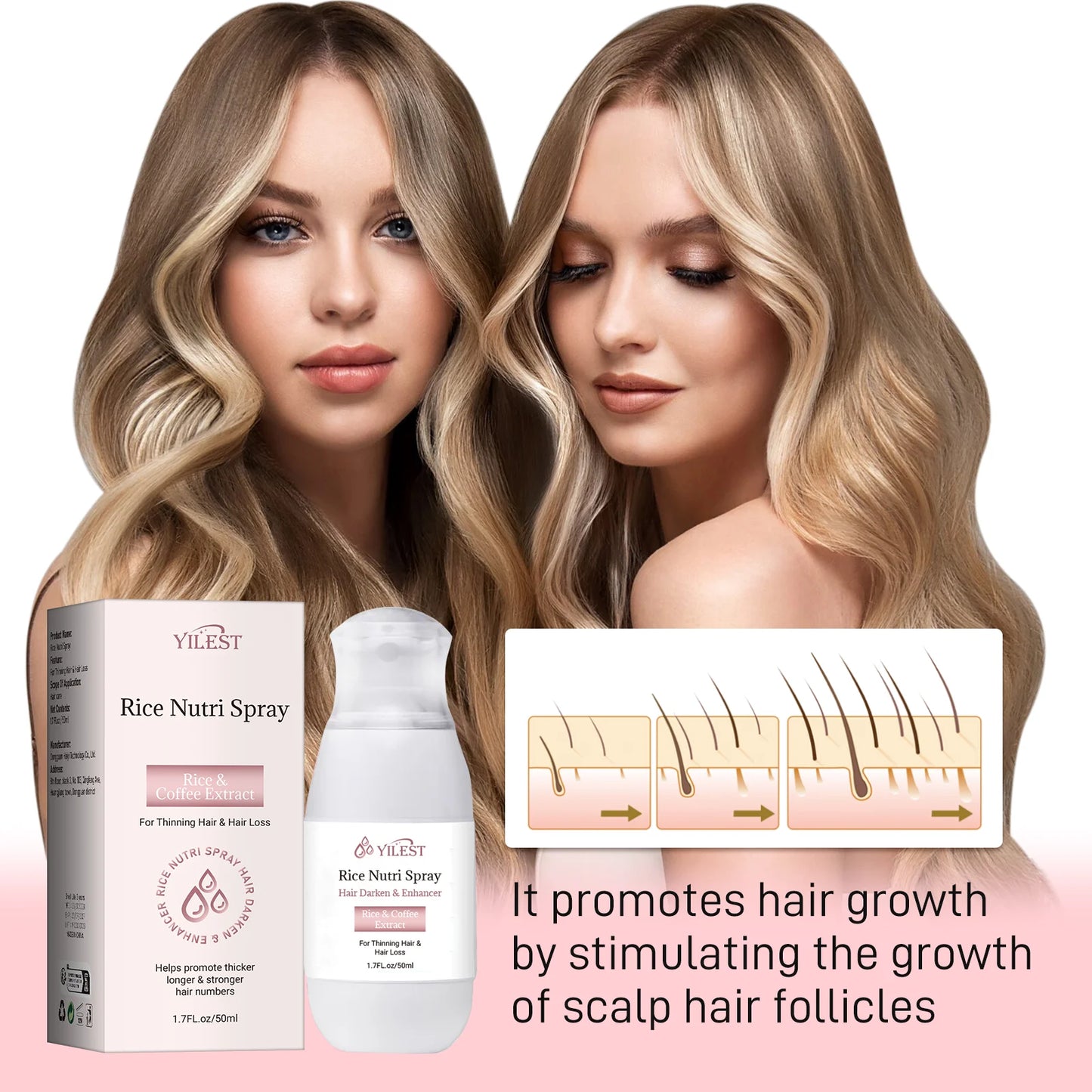 Hair Helper Spray, Rice Water Spray,Hair Strengthens Thickening,Natural Spray Stimulates Growth Soothes Scalp for Thinning Hair
