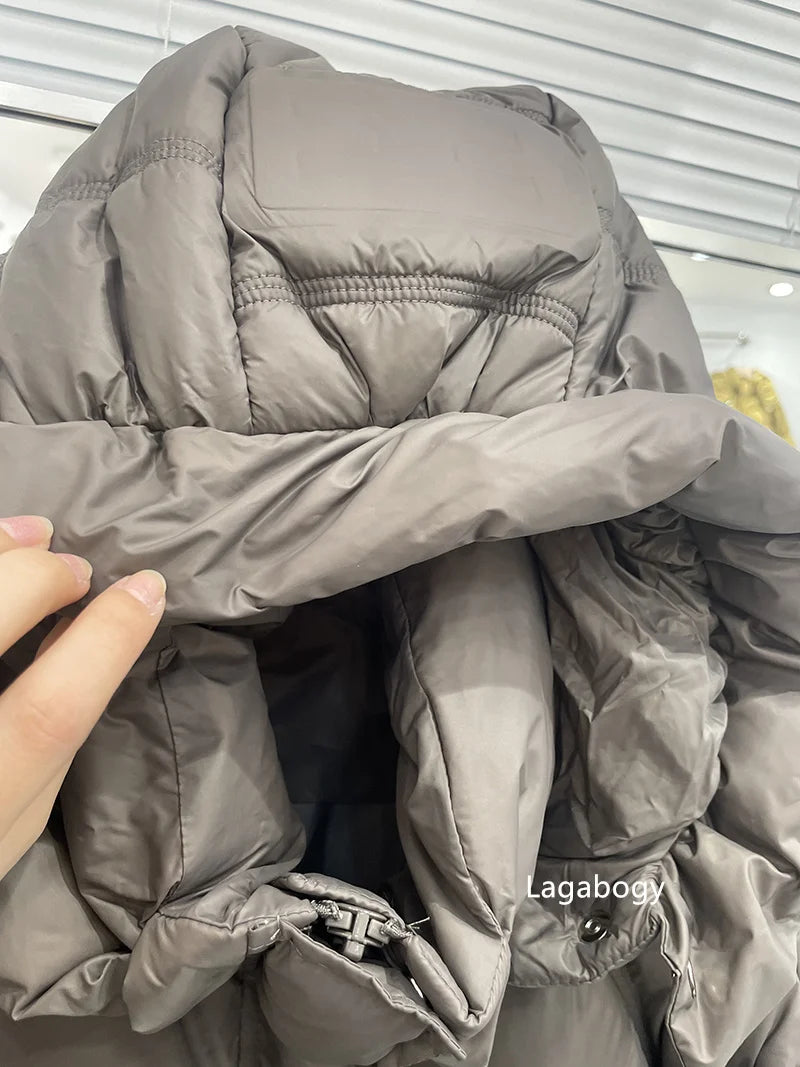 Lagabogy 2025 New Winter Women Puffer Jacket Female White Duck Down Coat Large Version of Warm Hooded Loose Thickened Long Parka