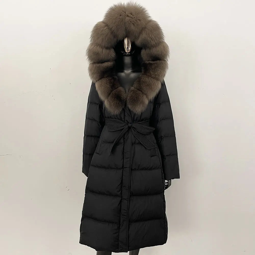Down Jacket Winter Long Hooded Puffer Jacket Women Warm Thickened Real Fox Fur Collar White Duck Down Jacket Waterproof Parkas