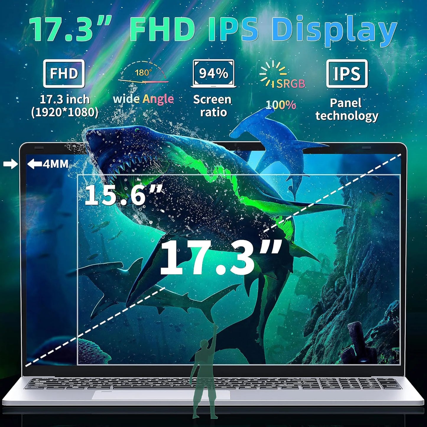 Hot 17.3" Laptop Computer Intel N5095 Windows 11 16GB DDR4 1TB SSD Fingerprint Unlock Gaming Office Study Laptop Computer