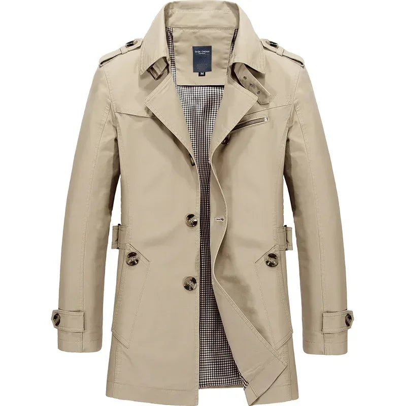 Men's Business Windbreaker Solid Casual Long Jackets Men Cotton Trench Coats Spring Autumn Fashion Male Suit Streetwear Blazers