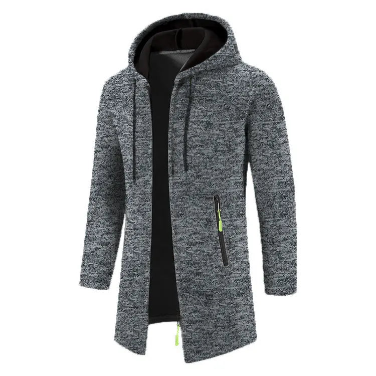 Spring Autumn Men's Hooded Long Jackets Solid Kintting Cardigan Outwear Casual Male Coats Zipper Warm Streetwear Hoodies Jacket