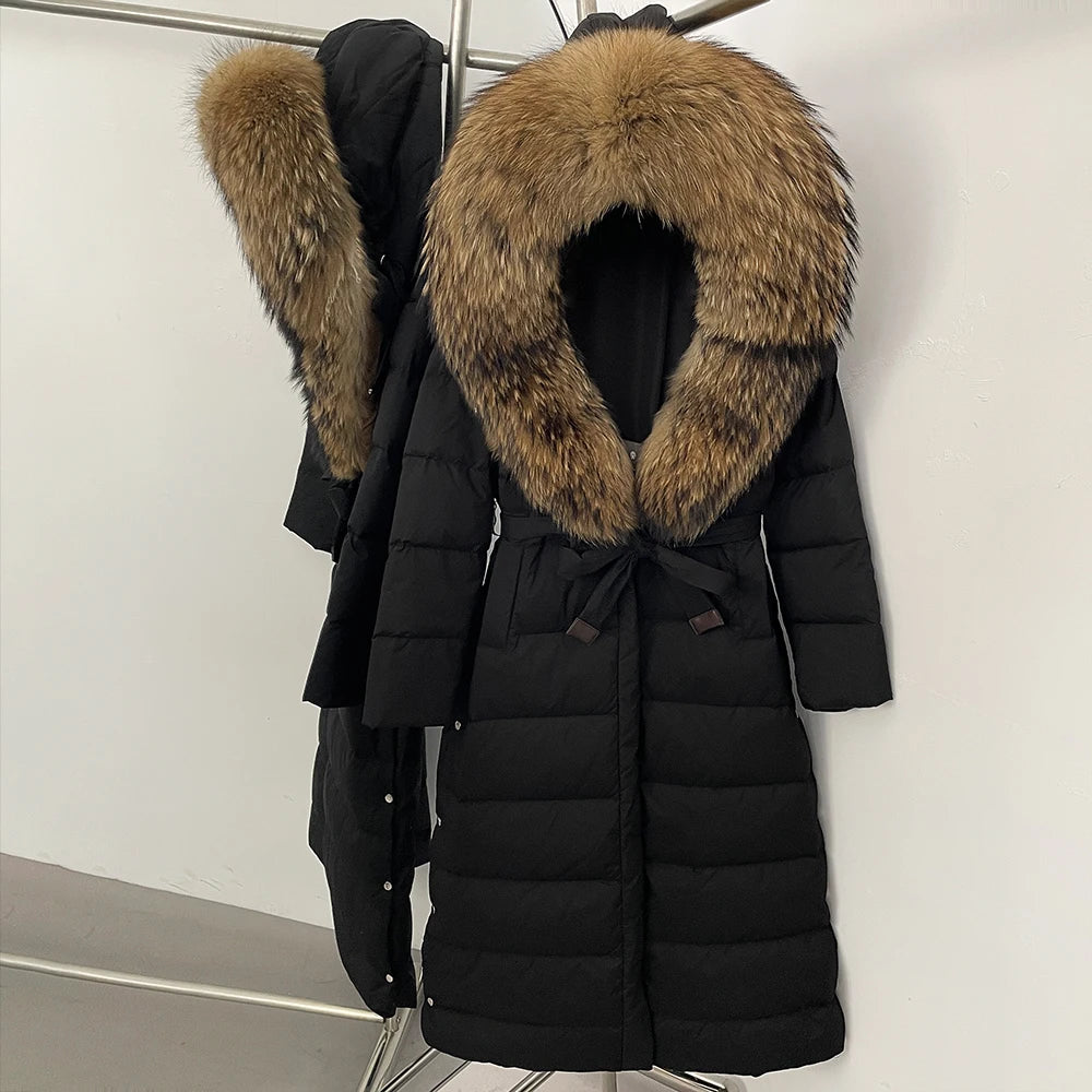 OFTBUY Long Puffer Jacket Women New 2025 Winter Warm White Duck Down Jacket Women's Real Fox Fur Coat Female Natural Fur Parkas