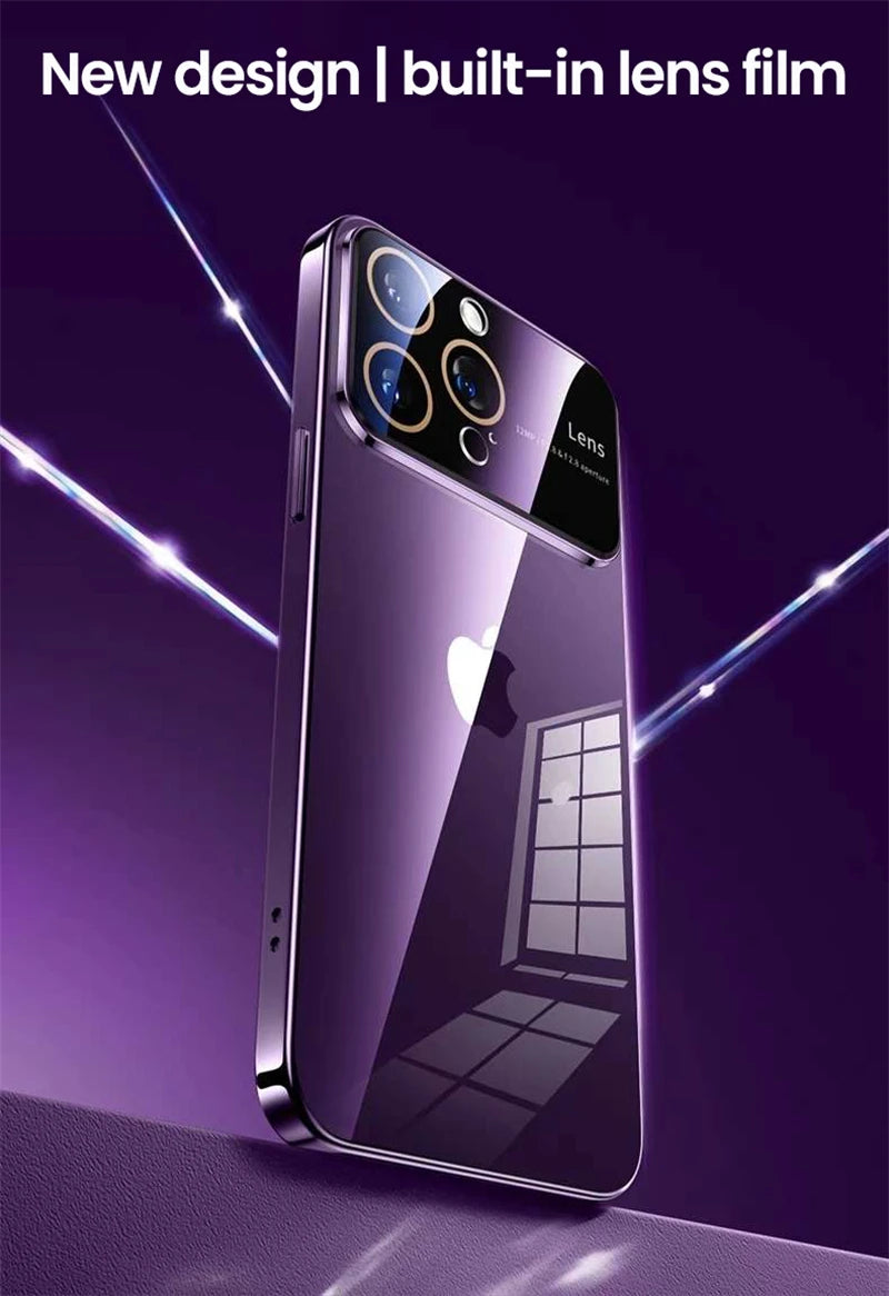 Original Big Window Electroplating Frame Phone Case For iPhone 15 14 13 12 11 Pro Max Plus lens Protector Colorful PC Hard Cover