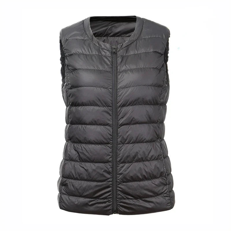 Autumn Winter Women Ultra Light Thin Duck Down Vest Sleeveless O-Neck Zipper Waistcoat Windproof Puffer Female Quilted Jackets