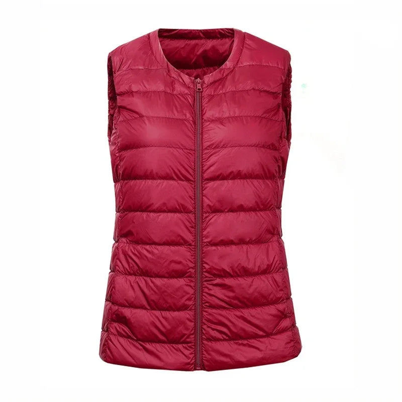 Autumn Winter Women Ultra Light Thin Duck Down Vest Sleeveless O-Neck Zipper Waistcoat Windproof Puffer Female Quilted Jackets