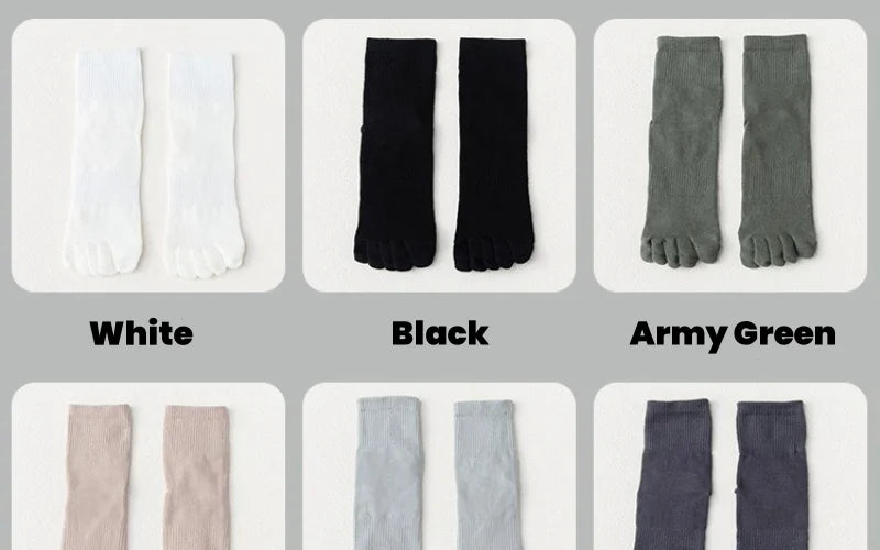 Men's Cotton 5 Toe Socks Mid Cuff Anti Odor Sweat Wicking Non Slip for Spring Autumn Casual Athletic Solid Color Daily Comfort