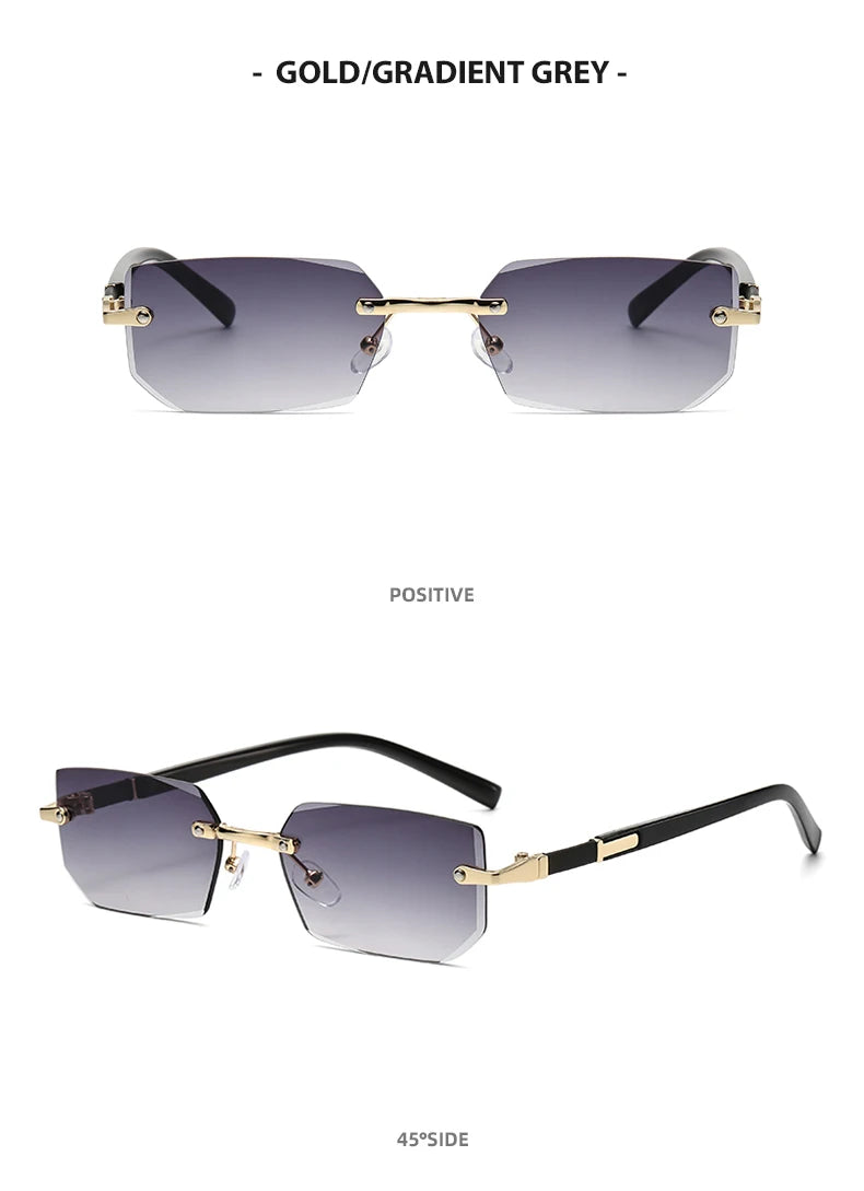 Trendy Rimless Sunglasses for Men Women Fashion Frameless Rectangle Sun Glasses Retro Shades Summer Traveling Eyewear UV400