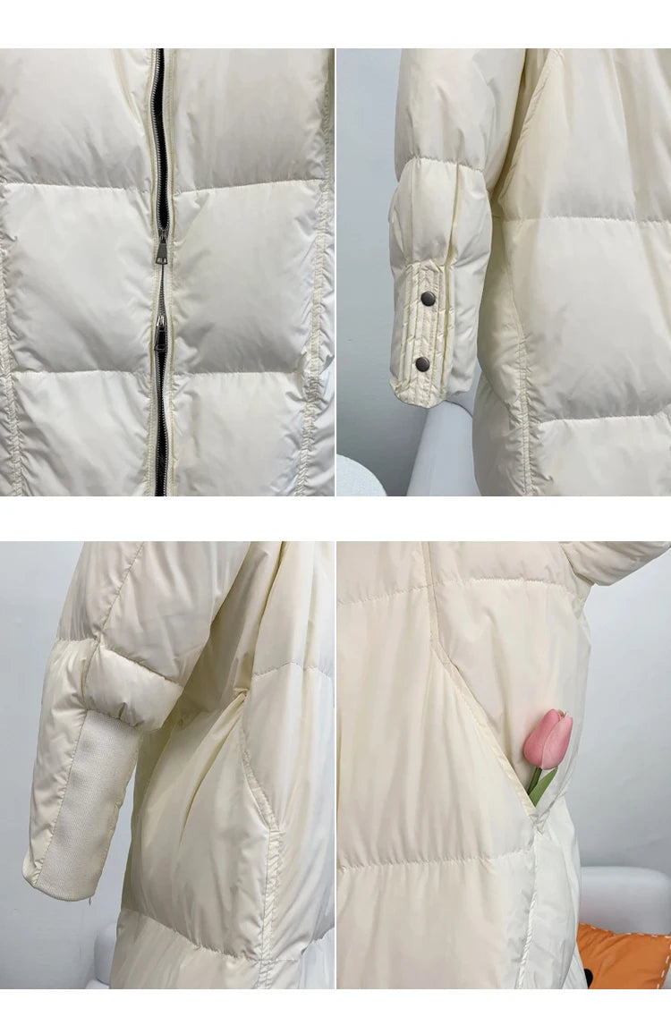 2025 New Winter Women Warm Coat 90% Goose Down Jacket Long Real Fox Fur Collar Thick Luxury Outerwear Female Coat Streetwear