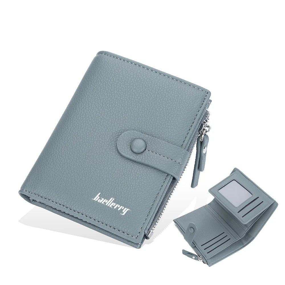 Mini Wallet for Women Baellerry Small Tri-fold Clutch with Zipper Snap Button Multi Card Holder Organizer Gift for Her