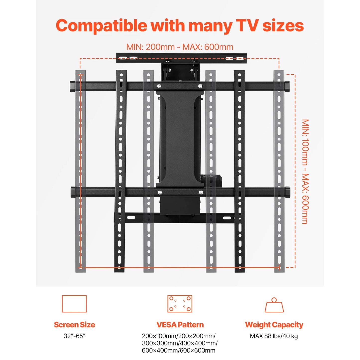 SucceBuy Motorized TV Wall Mount for 32 to 55/65/70 Inch Adjustable TV Mount Bracket w/ Max VESA 24 x 16/24 in Up to 88-132 lbs
