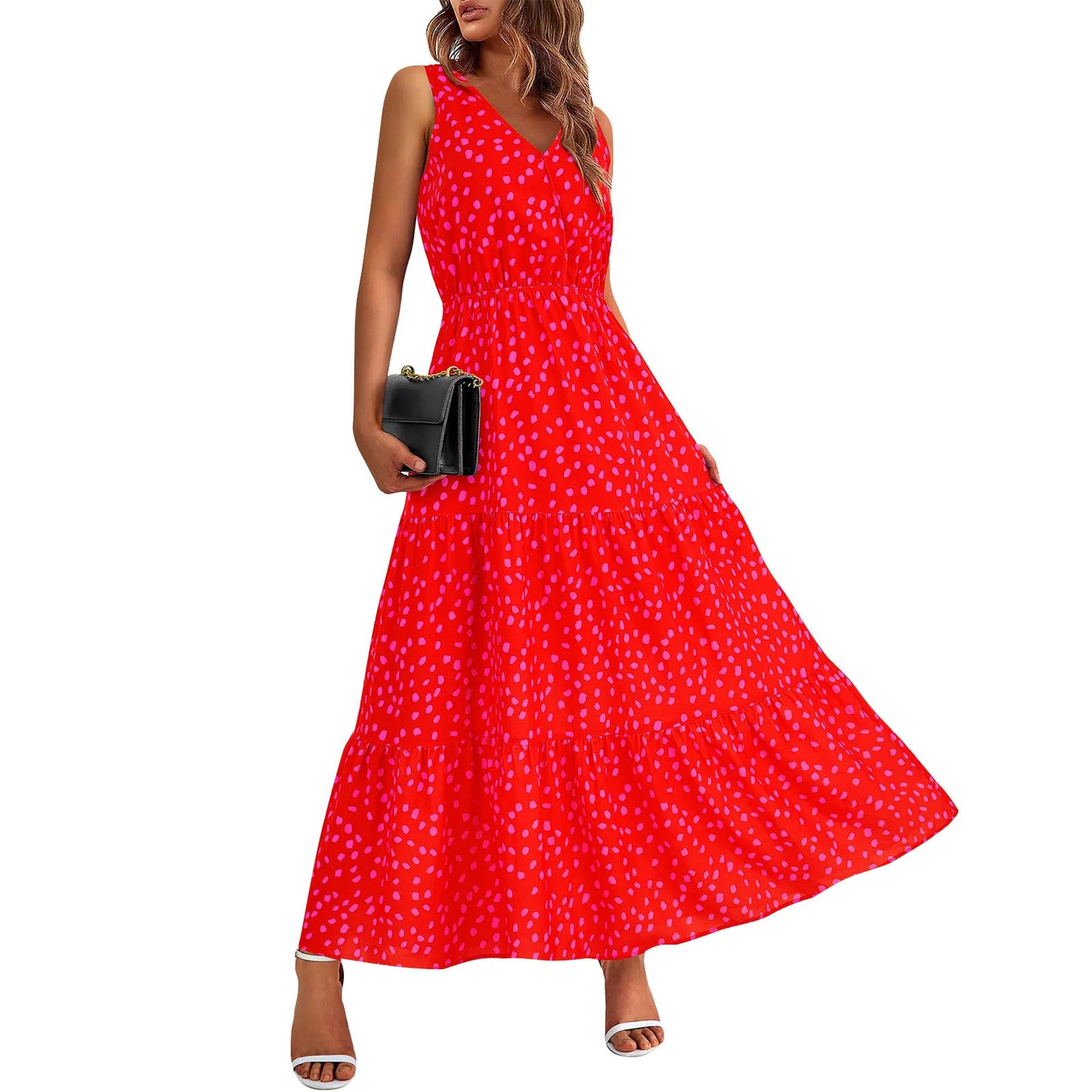 Maxi Dresses For Women Summer Tiered Ruffle Print Boho Beach Ladies Vestidos Evening Party Elegant Dress Vintage Long Dress