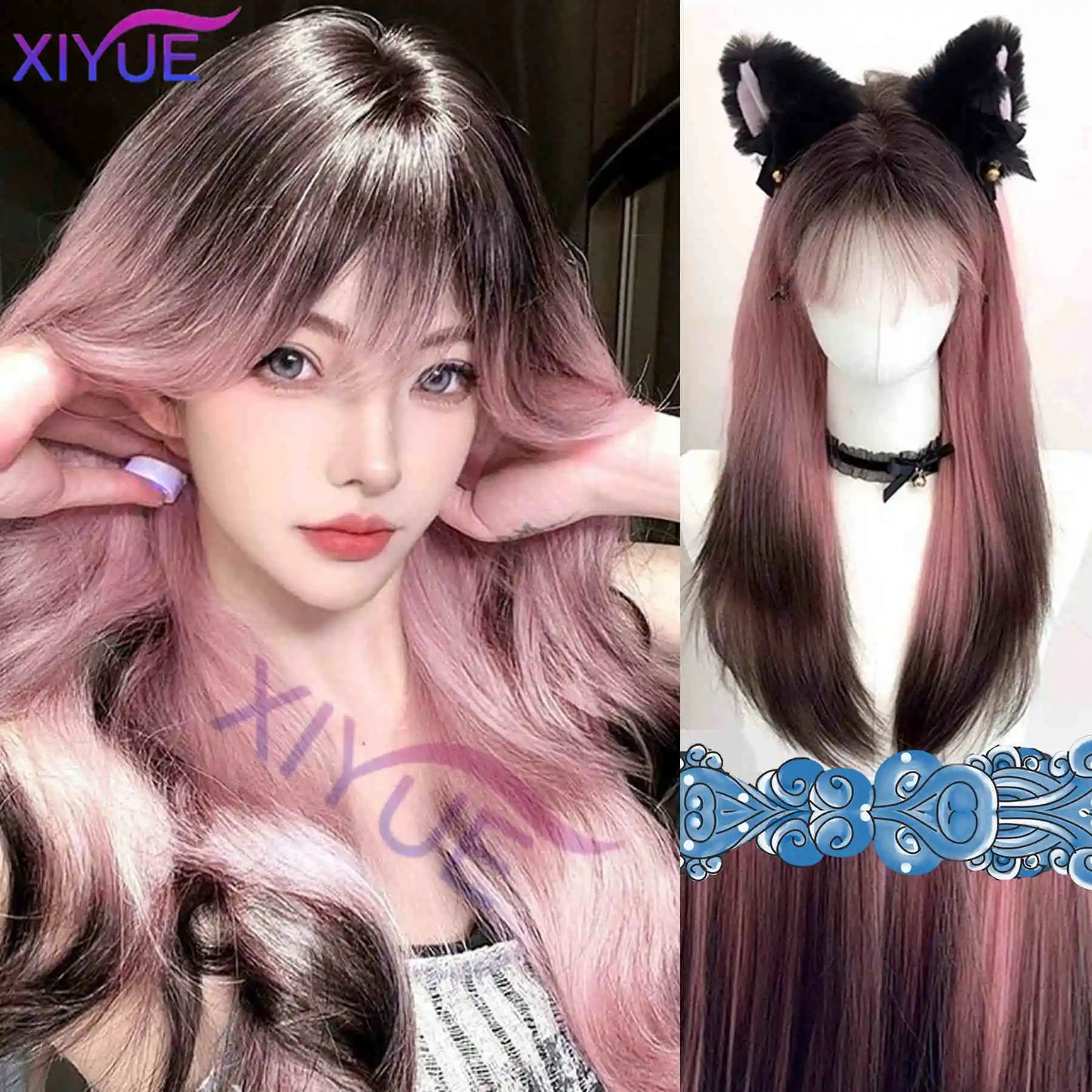XIYUE Long Straight Black Wig With Bang Synthetic Wigs for Women Heat Resistant Natural Hair for Daily Halloween Cosplay Party