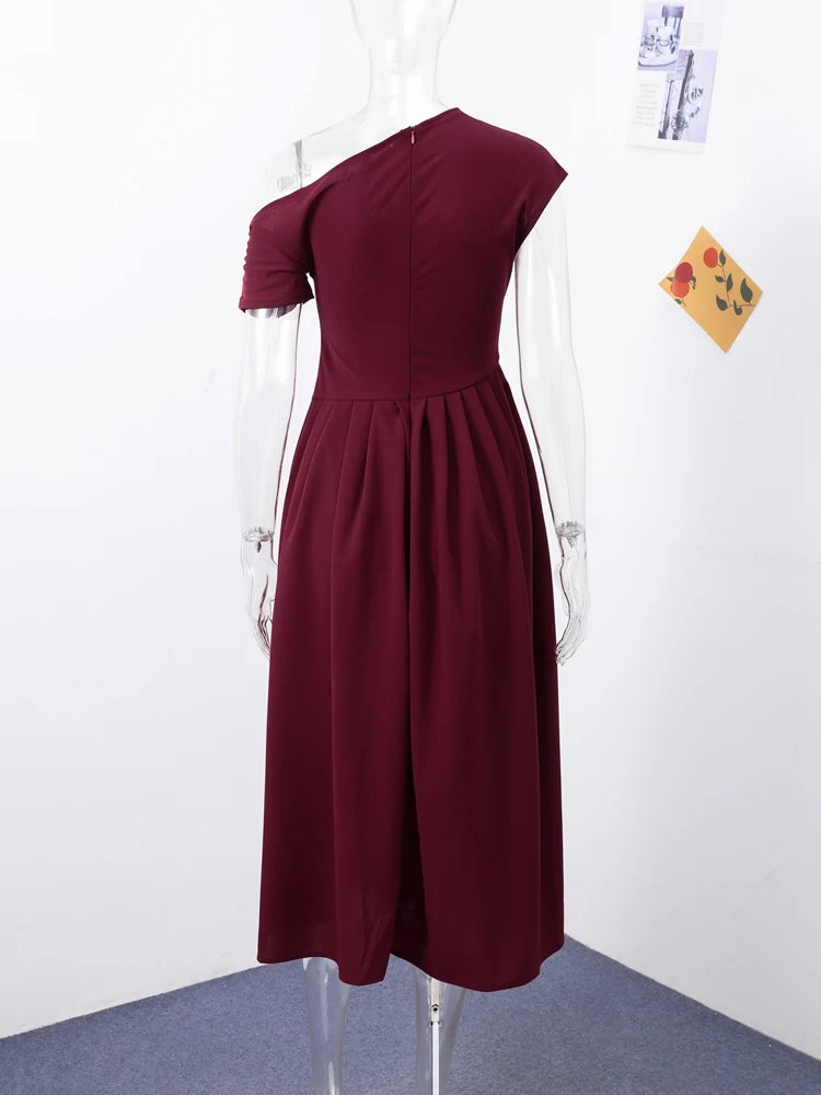 Summer Lady Patchwork Pleated Maxi Dress Chic Elegant Black Half-turtleneck Short Sleeve High Waist Dresses Office Street Robes