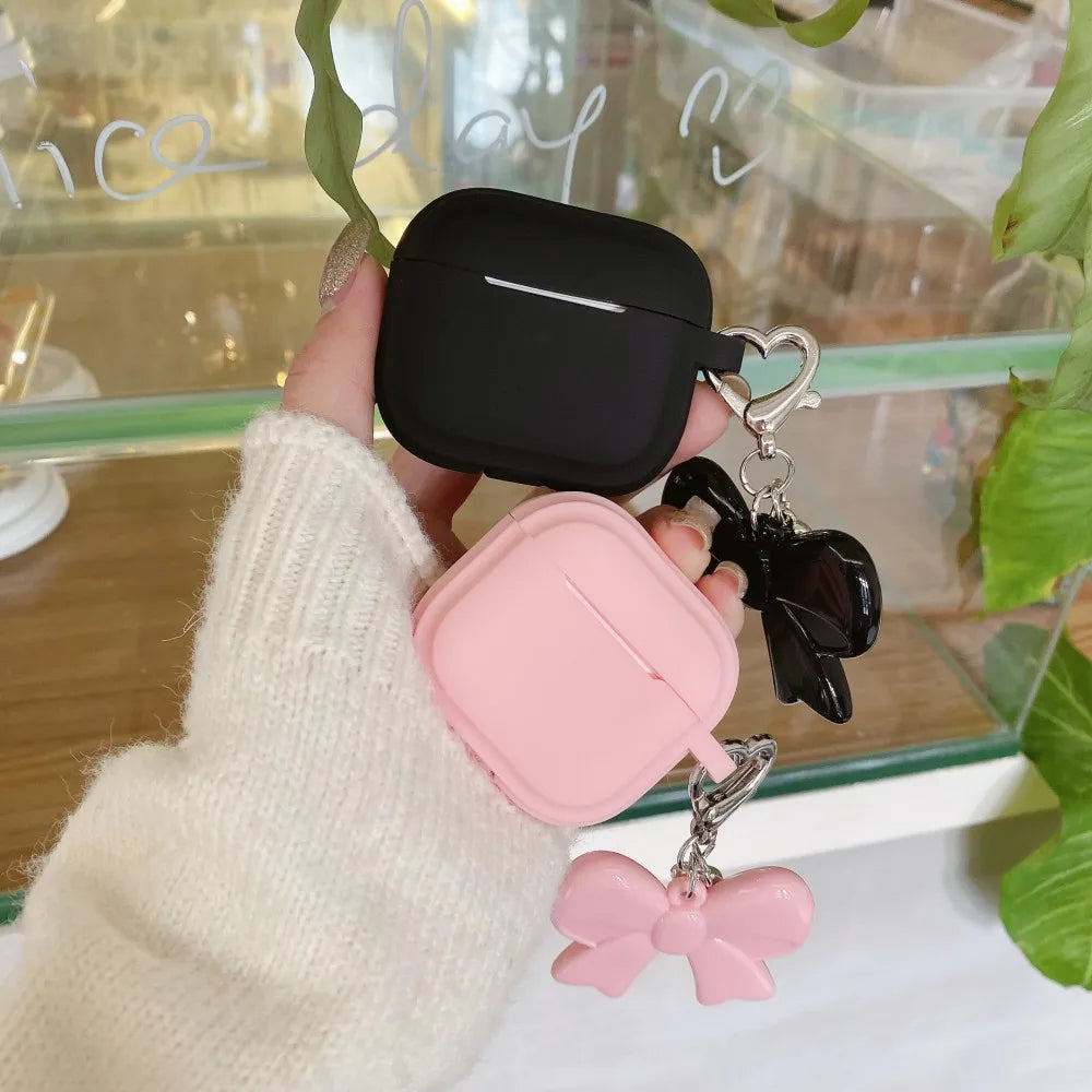 Fashion Chocolate Case For Airpods Pro 3 2025 Case Soft Silicone Earphone Cover For Airpods 4 3 2 1 Pro 2 With Bowknot Keychain