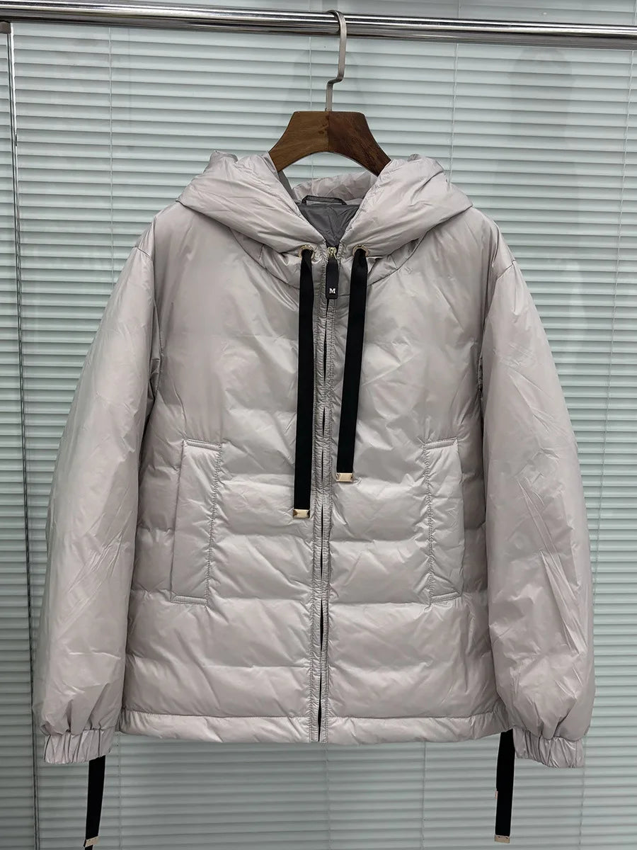Schinteon Women's 90% White Duck down Jacket Casual Loose Oversize Autumn Winter Outwear with Hood Top Quality Coat 2025 New