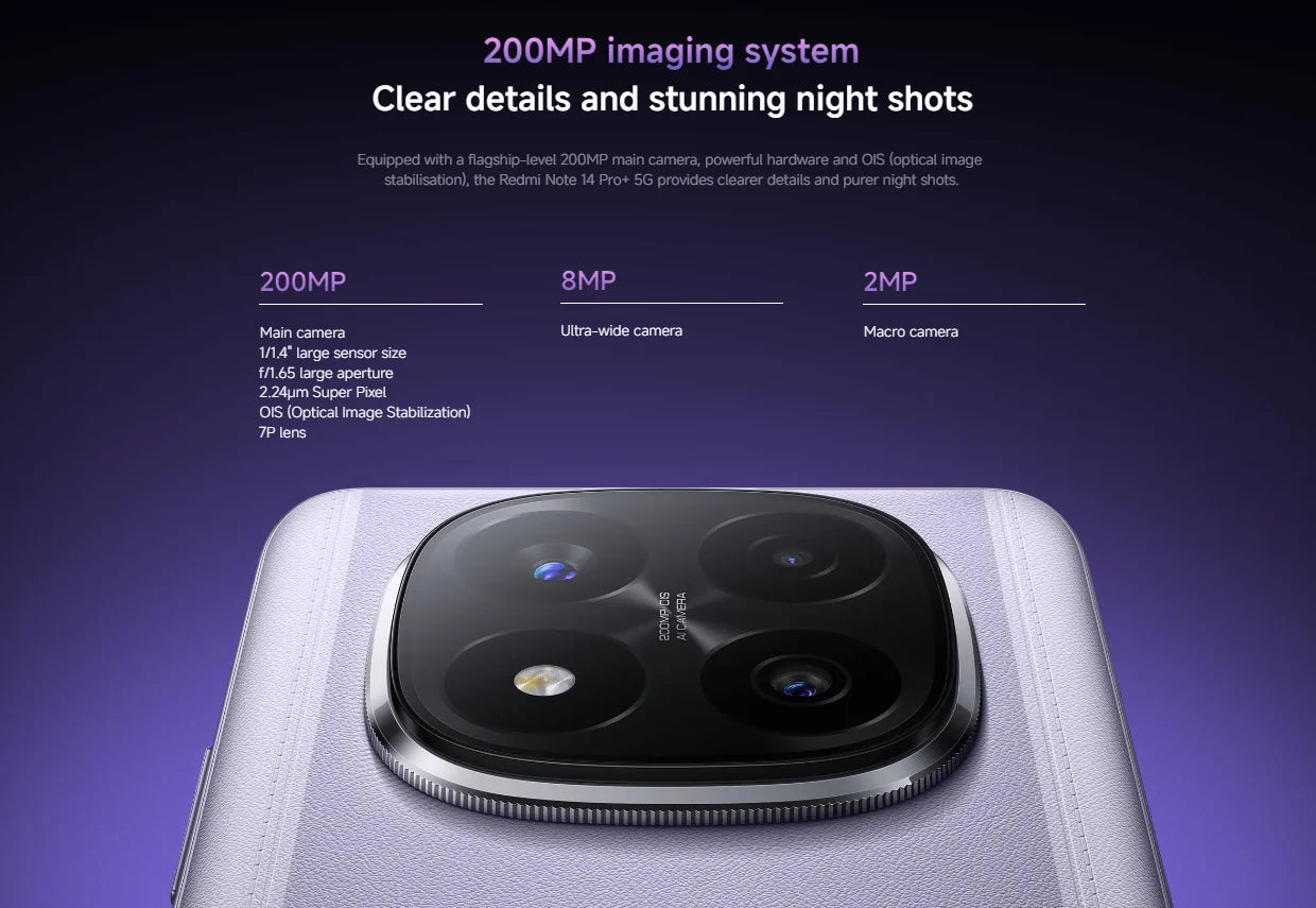 World Premiere Xiaomi Redmi Note 14 Pro+ Plus 5G Global Version Smartphone NFC Snapdragon 7s Gen 3 200MP AI Camera IP68 5110mAh