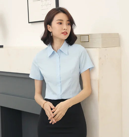 2024 White shirt women's long-sleeved professional work clothes slim stretch no-iron top