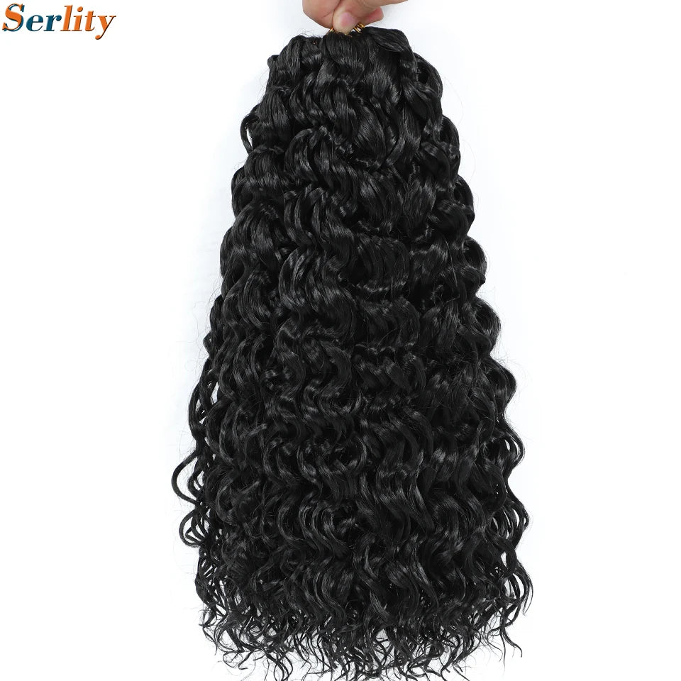 GoGo Curl Crochet Hair 14inch Curly Ocean Wave Synthetic Braiding Hair Jet Black Beach Curl Water Wave Deep Twist Crochet Braids