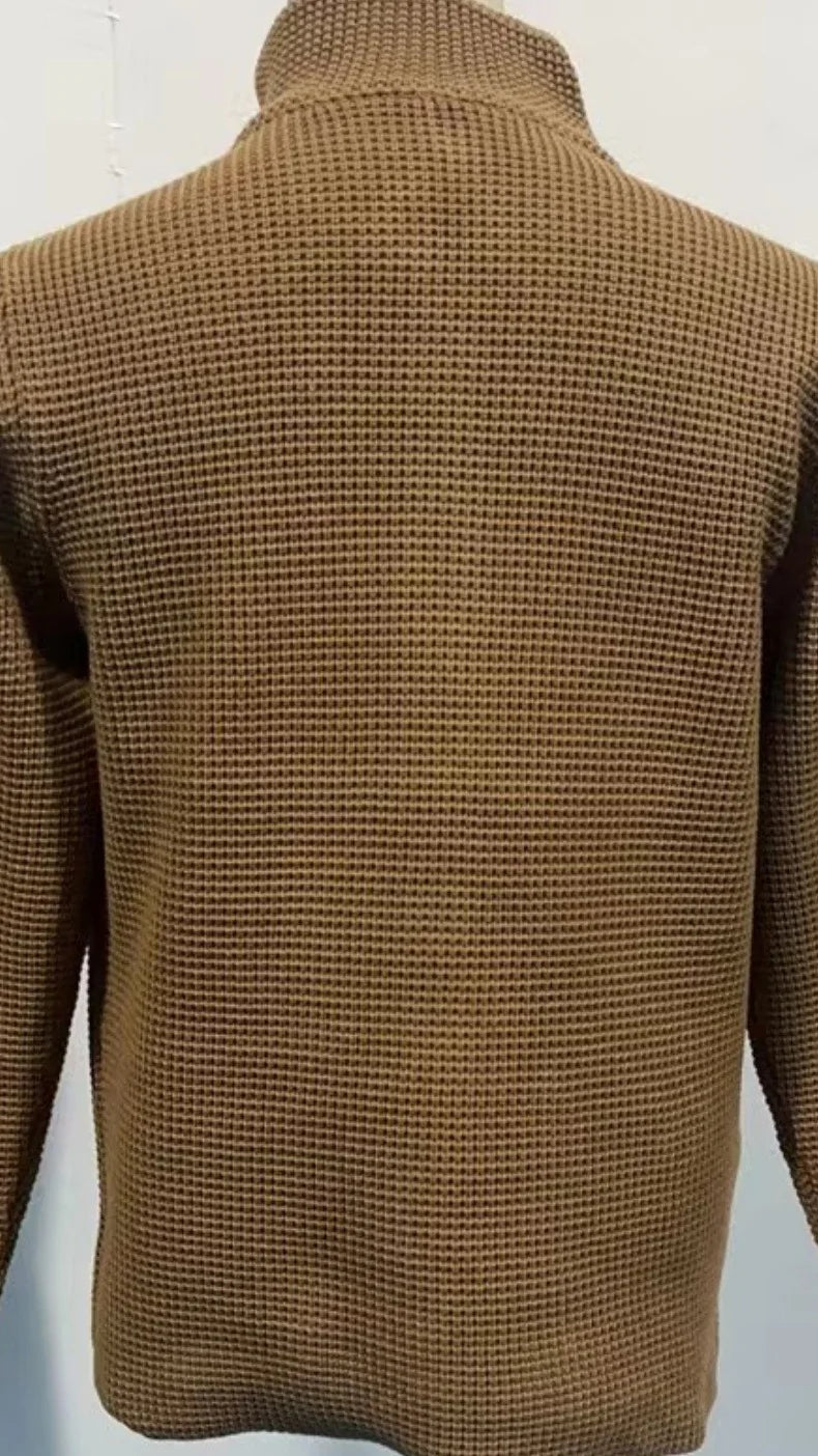 Sweaters Cardigan Men Coat Stand Collar Knitted Open Stitch Full Sleeve Splice Single Breasted Sweater Coats Autumn Winter