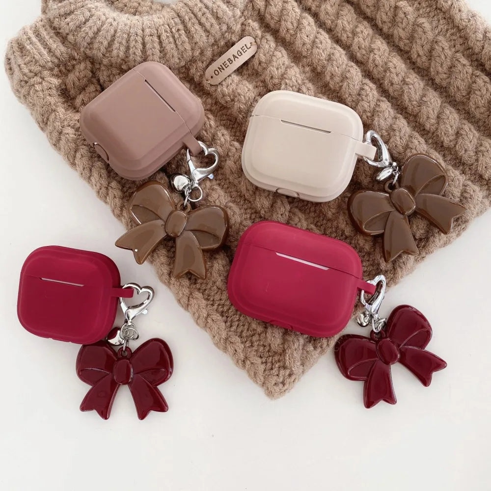 Fashion Chocolate Case For Airpods Pro 3 2025 Case Soft Silicone Earphone Cover For Airpods 4 3 2 1 Pro 2 With Bowknot Keychain