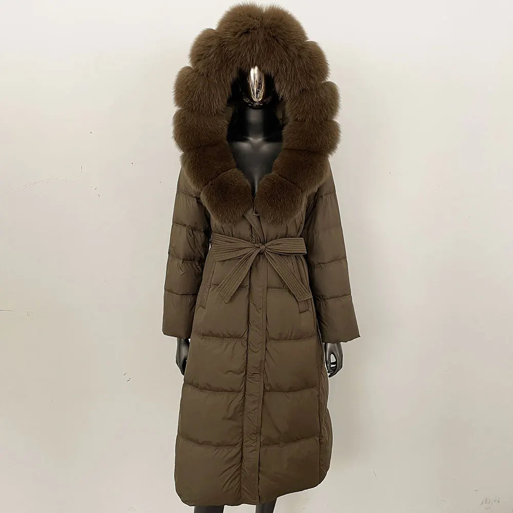 Down Jacket Winter Long Hooded Puffer Jacket Women Warm Thickened Real Fox Fur Collar White Duck Down Jacket Waterproof Parkas