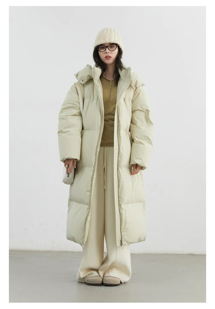 CHIC VEN Fashion Women Down Coats Hooded Thick Loose Solid Female 90 White Duck Down Jacket Ladies Topcoat Autumn Winter 2025