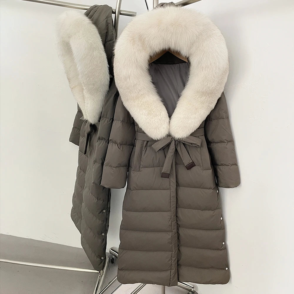 OFTBUY Long Puffer Jacket Women New 2025 Winter Warm White Duck Down Jacket Women's Real Fox Fur Coat Female Natural Fur Parkas