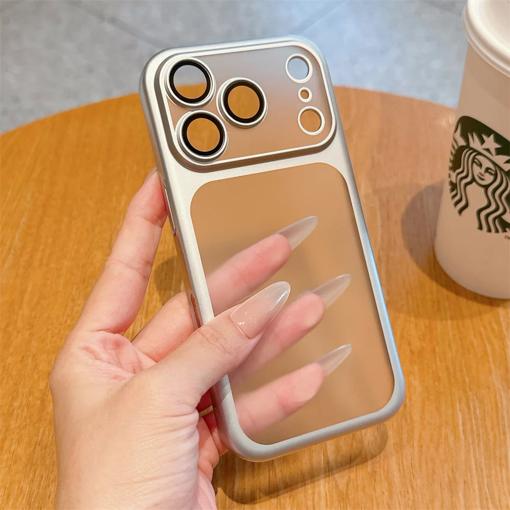 Luxury Frosted Transparent Matte Phone Case For iPhone 16 15 17 Pro Max Air Full Lens Protector Metallic Color Frame Armor Cover