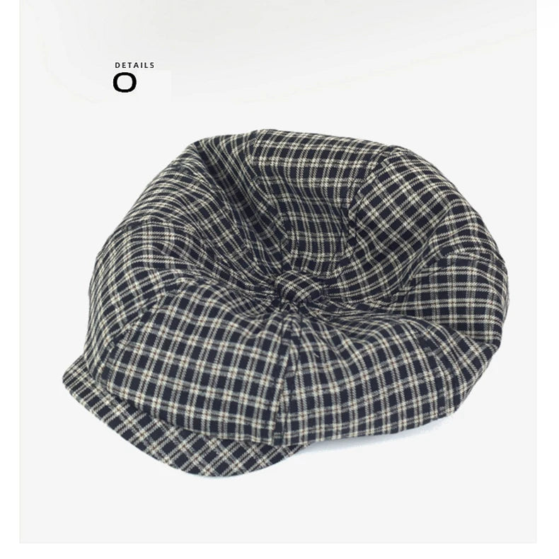 Spring Summer Plaid Newsboy Cap Breathable Peaky Octagonal Hat Vintage Soft Casual Berets Cap Visor Gatsby Flat Ivy Hat