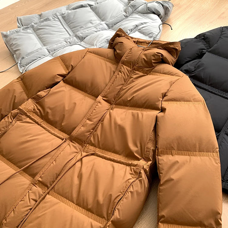 2023 New Autumn Winter Women Fashion Hooded 90% White Duck Down Coat Lady Slim Thick Warm Zipper Drawstring Lace-up Snow Jacket