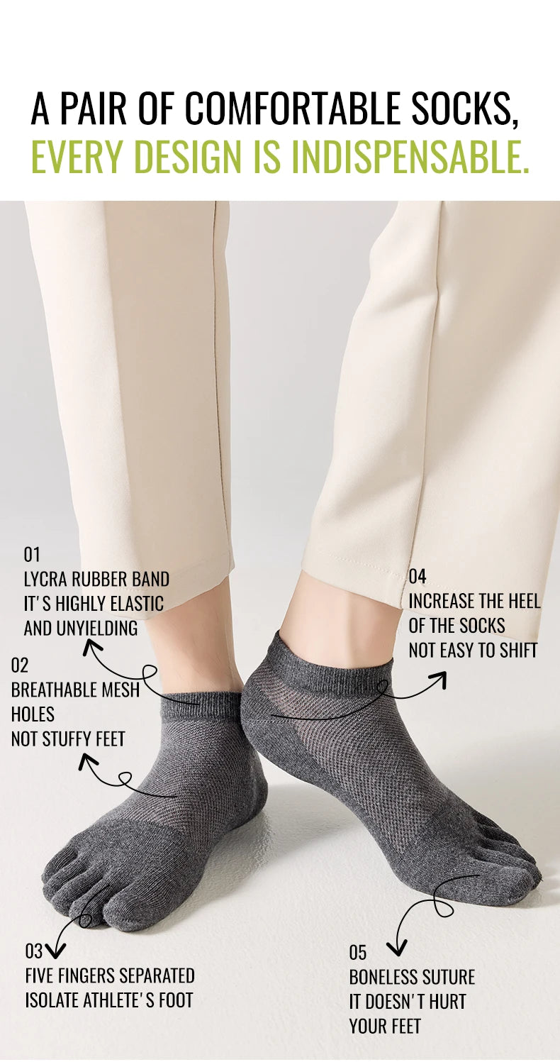 MiiOW Cotton Five Finger Short Sock Men Ankle Spilt Toe Sock Summer Thin Sock Breathable Mesh Sweat Absorbent Antibacterial Soc