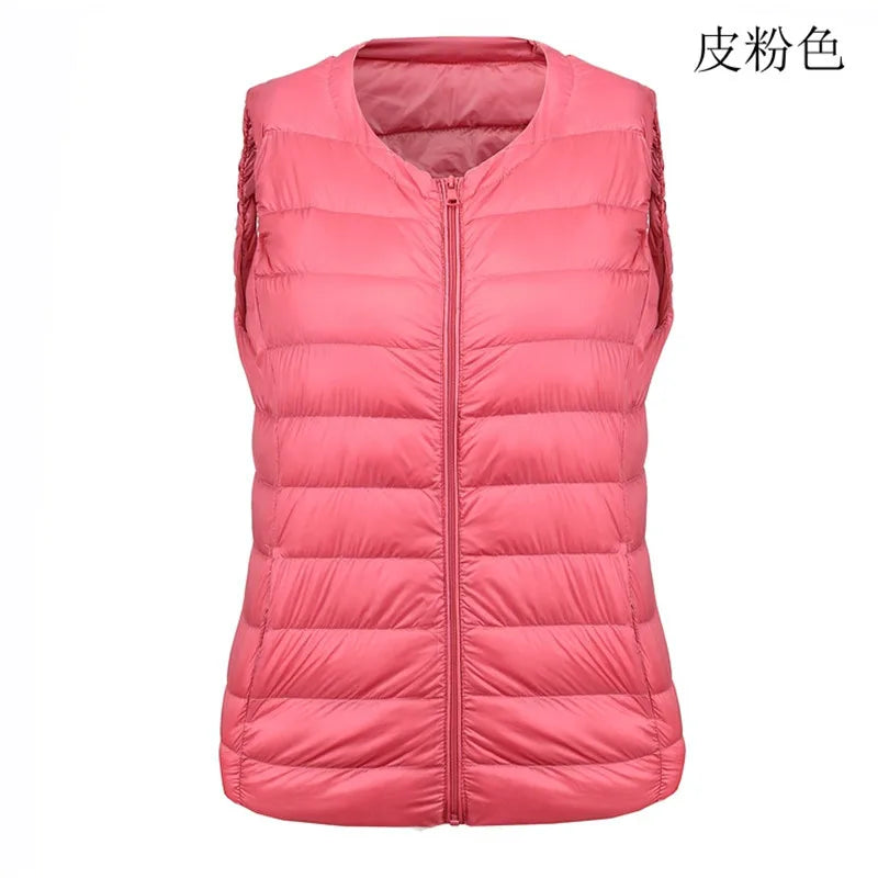 Autumn Winter Women Ultra Light Thin Duck Down Vest Sleeveless O-Neck Zipper Waistcoat Windproof Puffer Female Quilted Jackets