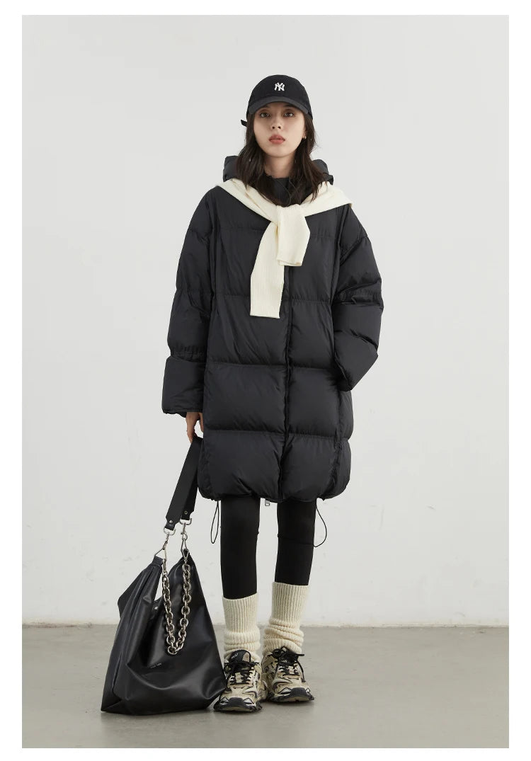 CHIC VEN Women Down Coats Loose New 90 White Duck Down Jacket Medium Long Hooded Female Down Jacket Autumn Winter 2024