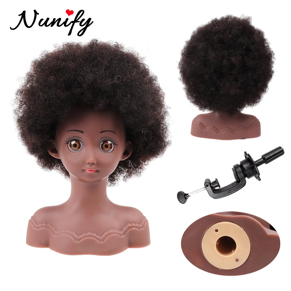 Real Human Hair Mannequin Head With Stand Afro Curly Hair Doll Manikin Head For Black Girls Gifts Practice Hair Styling Head