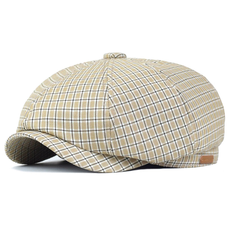 Spring Summer Plaid Newsboy Cap Breathable Peaky Octagonal Hat Vintage Soft Casual Berets Cap Visor Gatsby Flat Ivy Hat