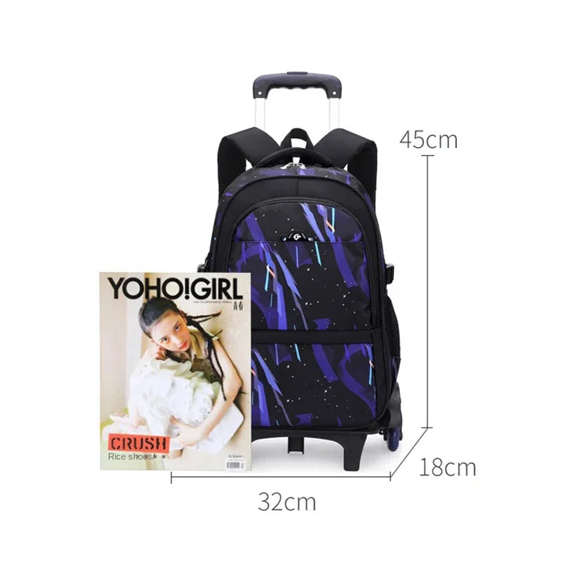 Children School Backpack for Kids Boys Wheeled Bag Student Backpack Trolley School Bag with Wheels Rolling Luggage Book Bag
