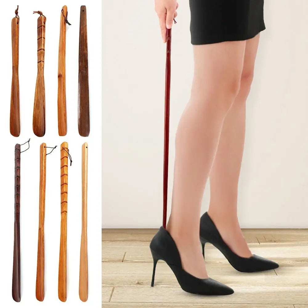 Wooden Shoe Horn Easy On Off Long Handle Hanging Loop Without Bending Over Shoe Horn For Seniors Pregnant Women