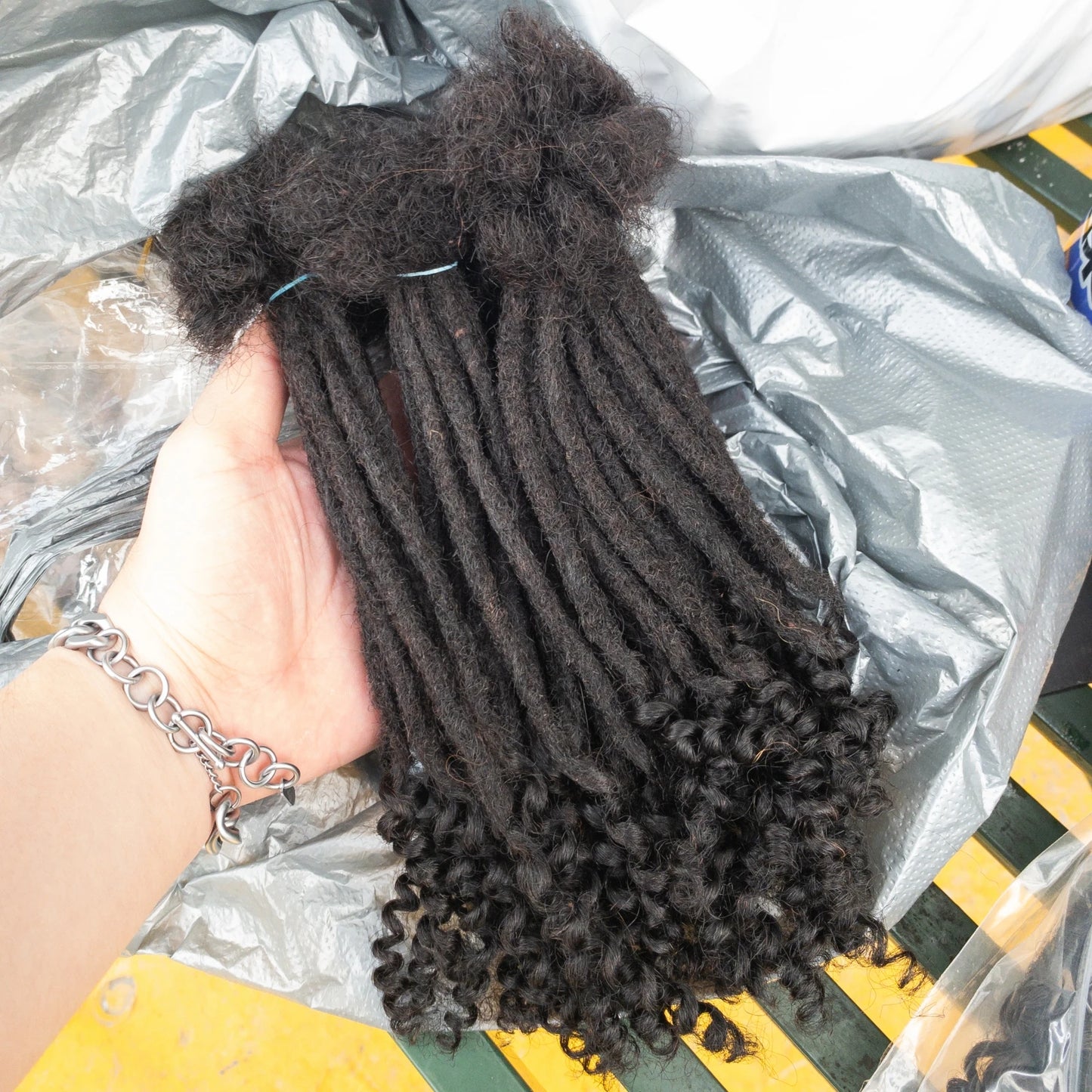 Natural Human Hair Dreadlock Extensions with Curly Ends 8-12 Inch Handmade Curled Tail Locks Extension for Women Men 10 Strands