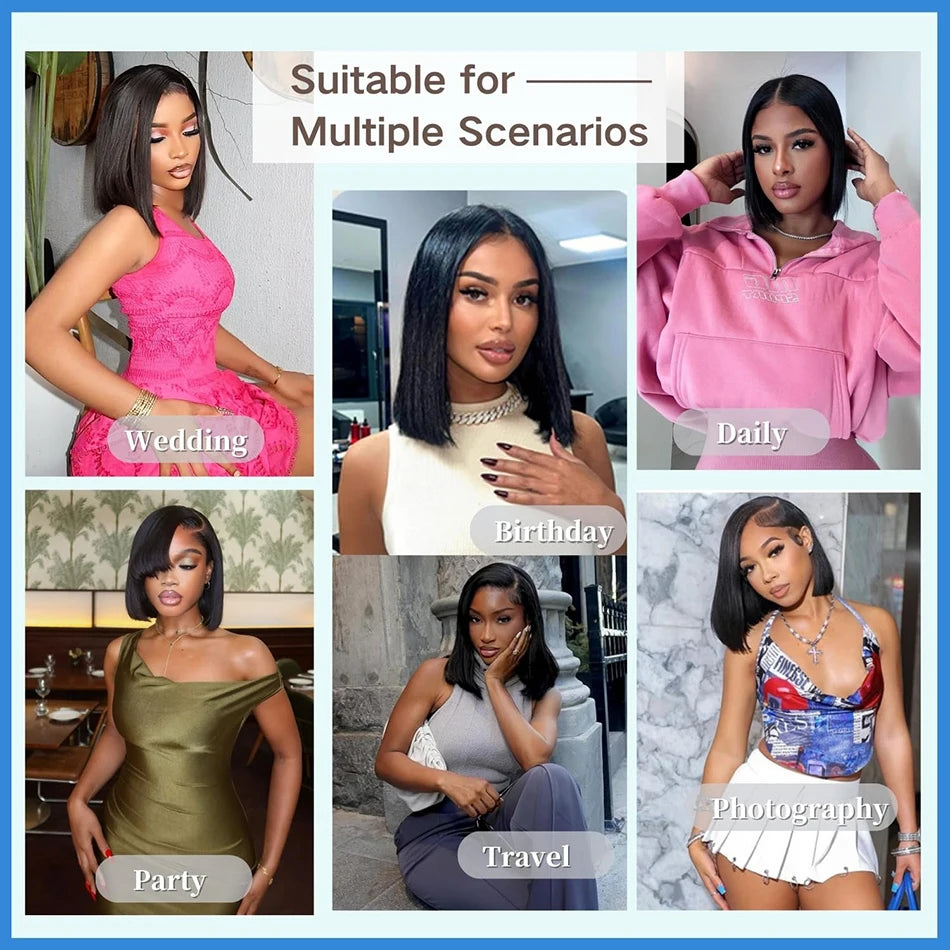 Wear And Go Glueless Wig 13x4 HD Bone Straight Lace Frontal Human Hair Wigs Ready To Wear Brazilian Short Bob Wigs For Women 180