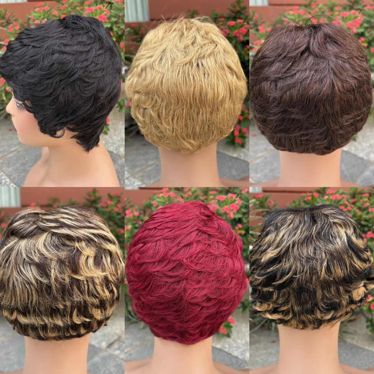 Short Full Machine Made Highlight Pixie Cut Wigs Human Hair Wigs  Colored Bob Wig Brazilian Remy Hair Wigs for Black Women