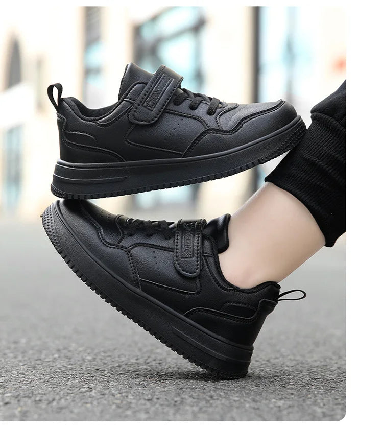 Kids' Classic Black Skate Shoes Boy Lightweight Breathable Casual Sneakers with Cushioned Insole Non-Slip Design for School
