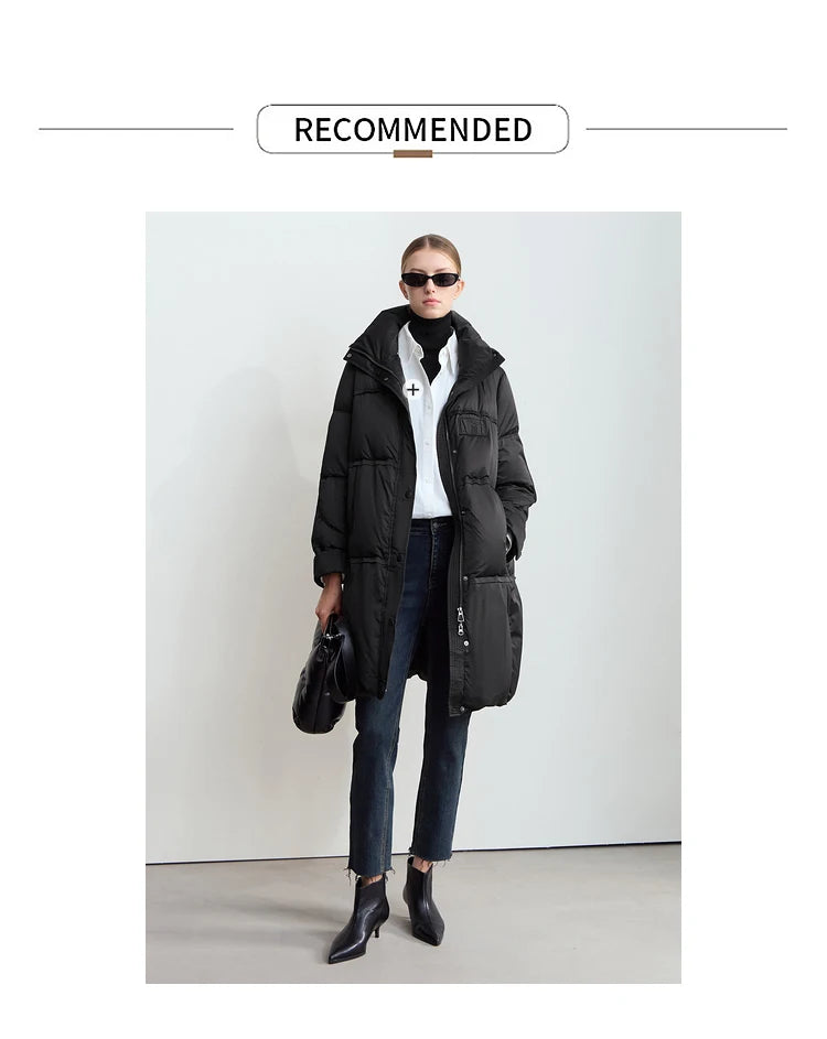 Amii 2024 Winter New Women's Velcro Loose Coat Top Warm Stand-up Collar Letter Embroidered Seal Zipper Down Jacket 12444103