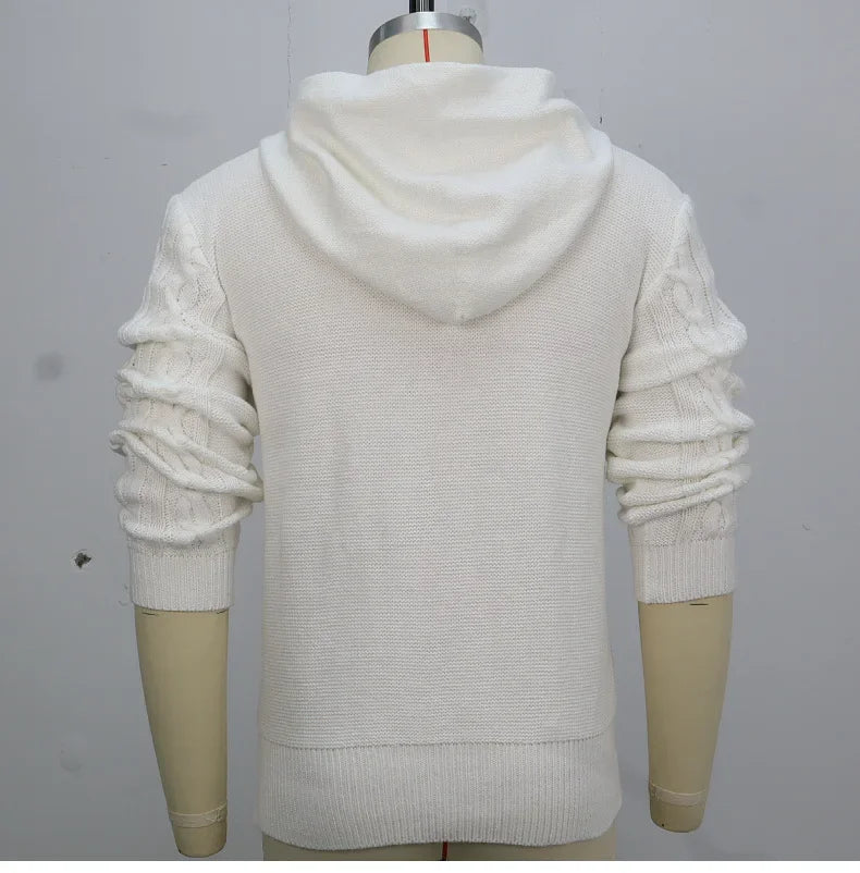 Sweatshirts Men Pullovers Sweaters Solid Casual Loose Splice Hooded Knitted Regular Thick Warm Tops Autumn Winter 2024