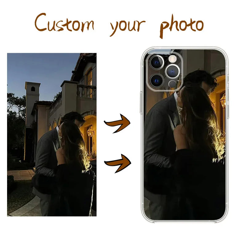 Customized Lovers Photo Case For iPhone 16 15 14 13 12 11 Pro Xs Max 16e XR 7 8 6 6s Plus SE 2020 2022 Personalized Soft Cover
