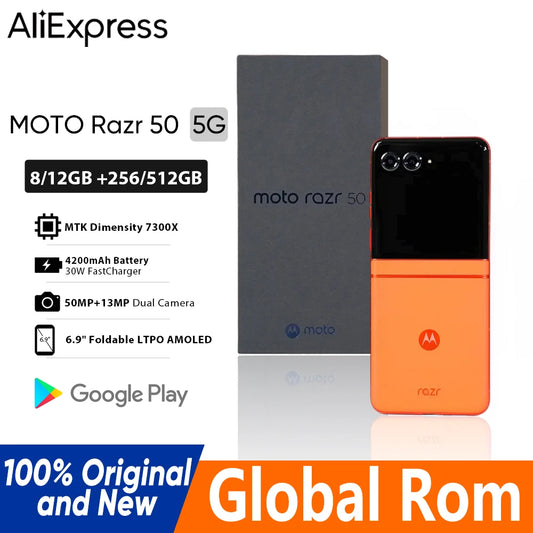 Global ROM Motorola Moto razr 50 Folded Screen Phone Main 6.9 inch FHD+ pOLED Secondary screen 3.6 inch MTK Dimensity 7300X 50MP